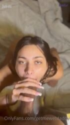Bitch Latina in string thong giving a blowjob